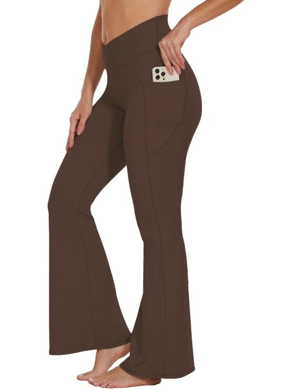 High Waist Flare Crossover Leggings with Tummy Control & Pockets - Yoga Pants